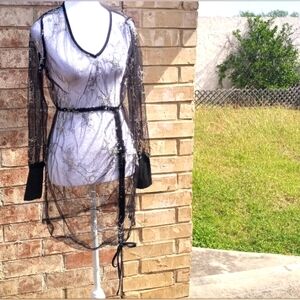 SHEIN Mesh Sheer Embellished Star Black Swim Cover-up Women Size Medium